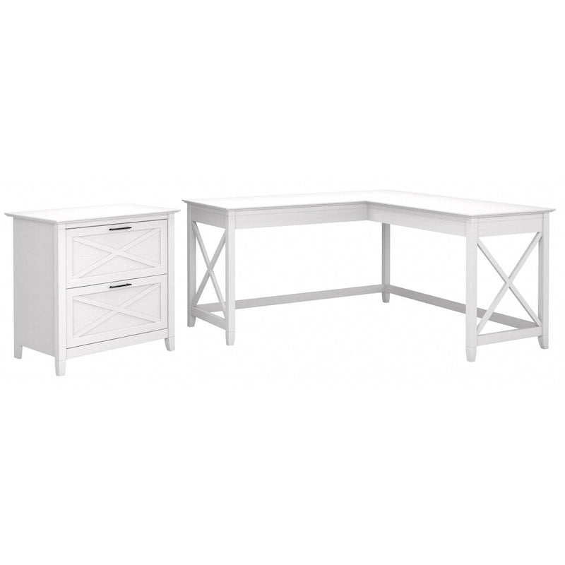 60W L Desk with 2 Drawer File Cabinet by