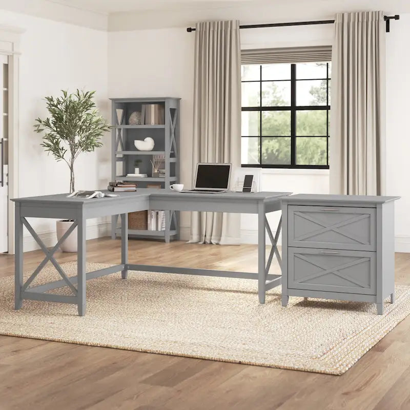 Bureau en L de 60 W avec classeur à 2 tiroirs par