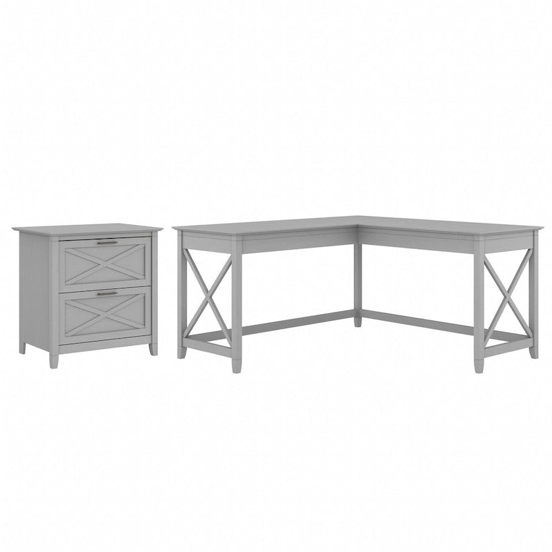 Bureau en L de 60 W avec classeur à 2 tiroirs par