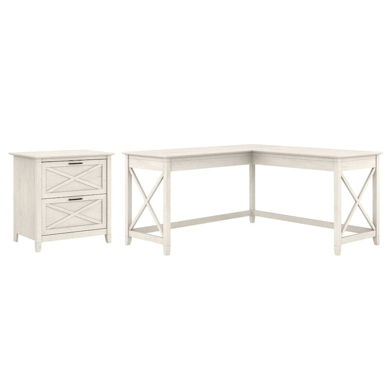 Bureau en L de 60 W avec classeur à 2 tiroirs par