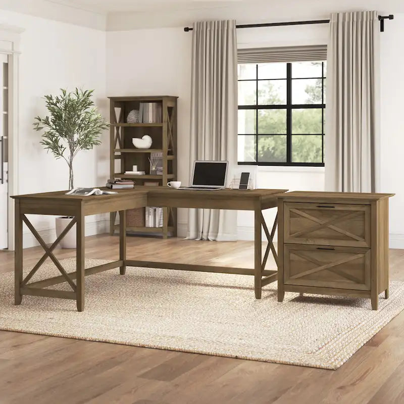 Bureau en L de 60 W avec classeur à 2 tiroirs par