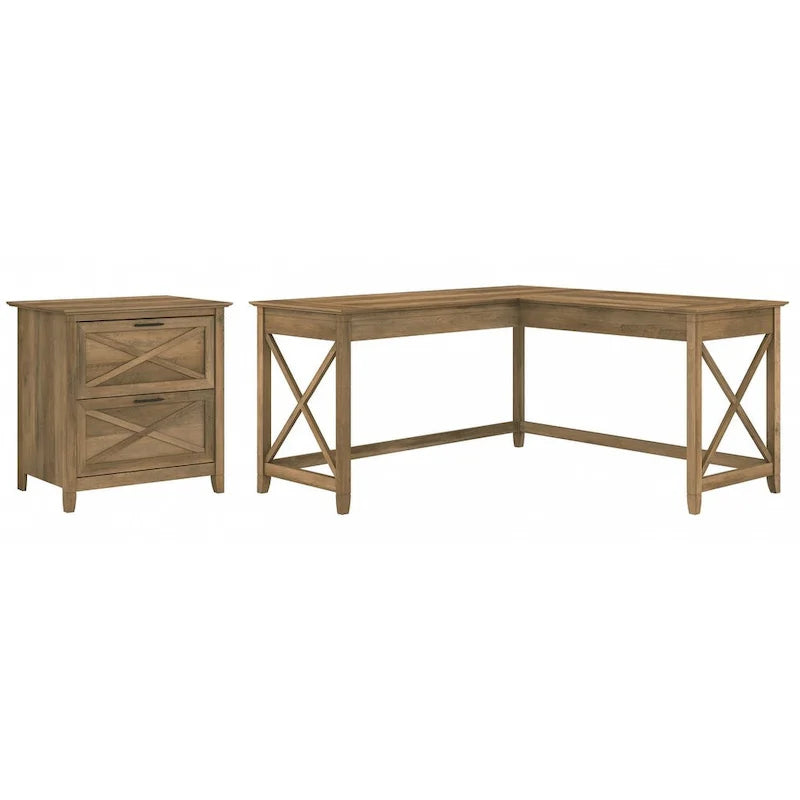 Bureau en L de 60 W avec classeur à 2 tiroirs par