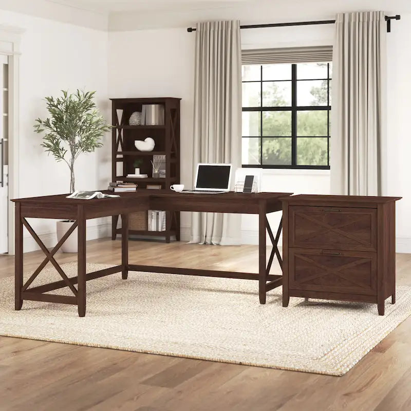 Bureau en L de 60 W avec classeur à 2 tiroirs par