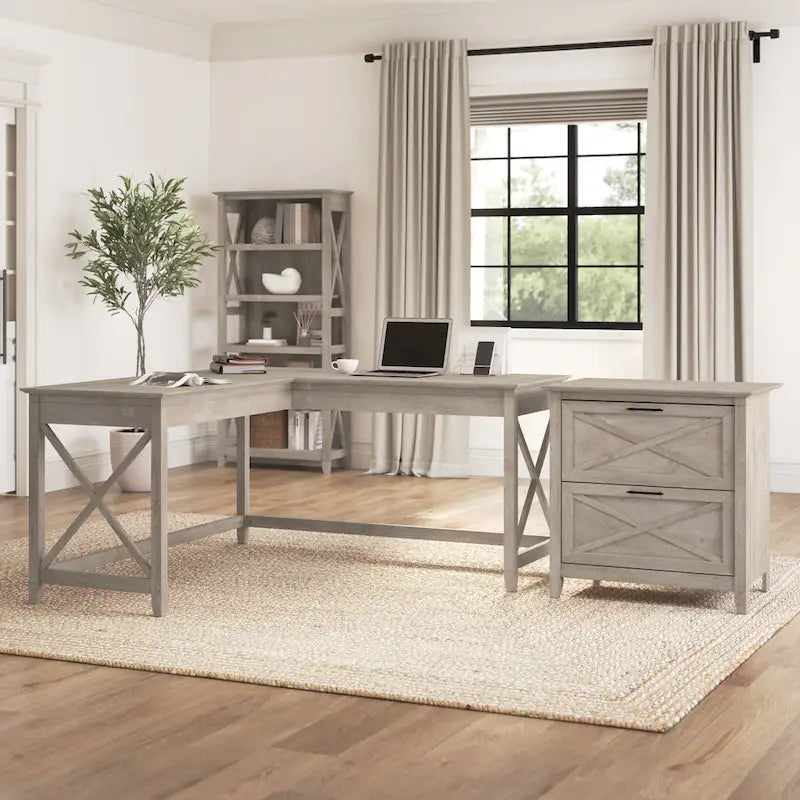 Bureau en L de 60 W avec classeur à 2 tiroirs par