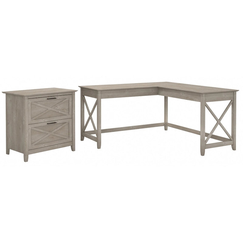 Bureau en L de 60 W avec classeur à 2 tiroirs par