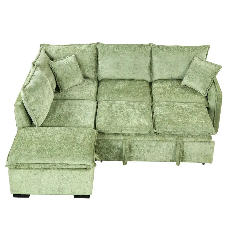 Canapé d'angle convertible 4 places en L avec 2 ports USB, prises de courant et pouf de rangement mobile