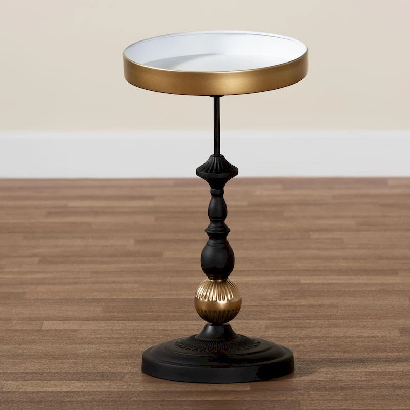 Table d'appoint ronde moderne et glamour – Table d'appoint en métal noir et doré avec plateau amovible pour une utilisation intérieure ou semi-extérieure