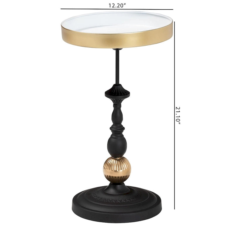 Table d'appoint ronde moderne et glamour – Table d'appoint en métal noir et doré avec plateau amovible pour une utilisation intérieure ou semi-extérieure