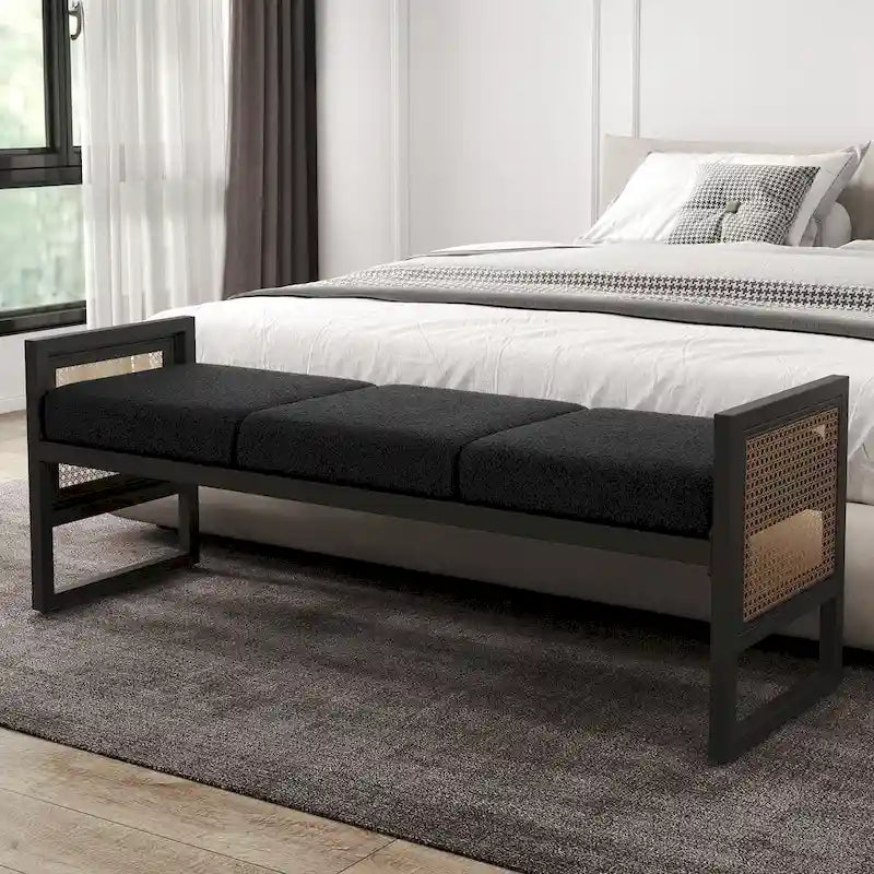 Banc de rangement capitonné en tissu pour bout de lit, entrée - 144 cm (L) x 43 cm (l) x 57 cm (H)