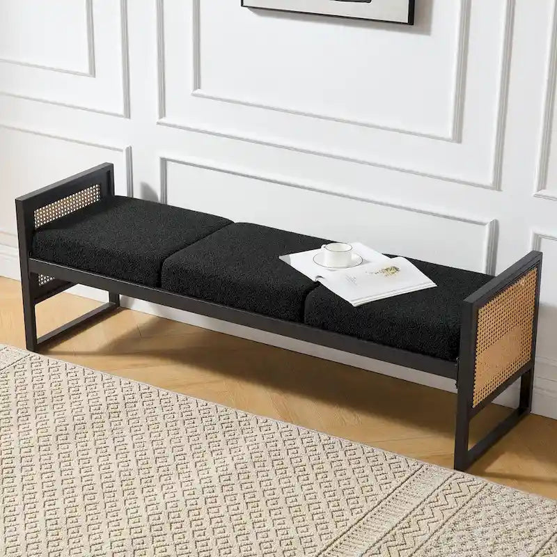 Banc de rangement capitonné en tissu pour bout de lit, entrée - 144 cm (L) x 43 cm (l) x 57 cm (H)
