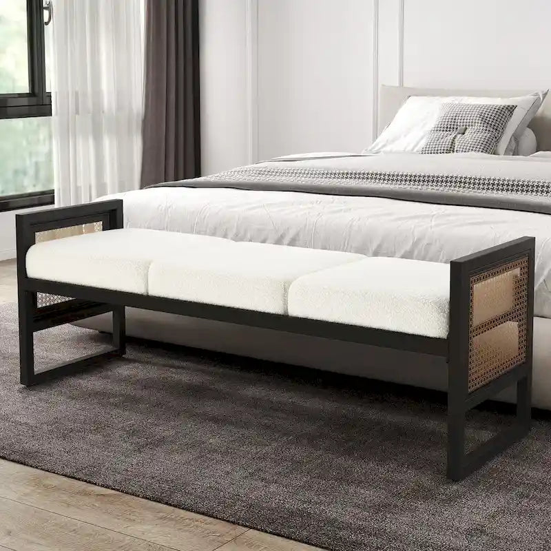 Banc de rangement capitonné en tissu pour bout de lit, entrée - 144 cm (L) x 43 cm (l) x 57 cm (H)