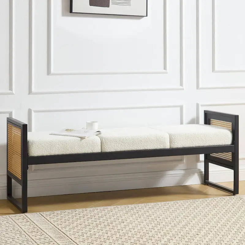 Banc de rangement capitonné en tissu pour bout de lit, entrée - 144 cm (L) x 43 cm (l) x 57 cm (H)
