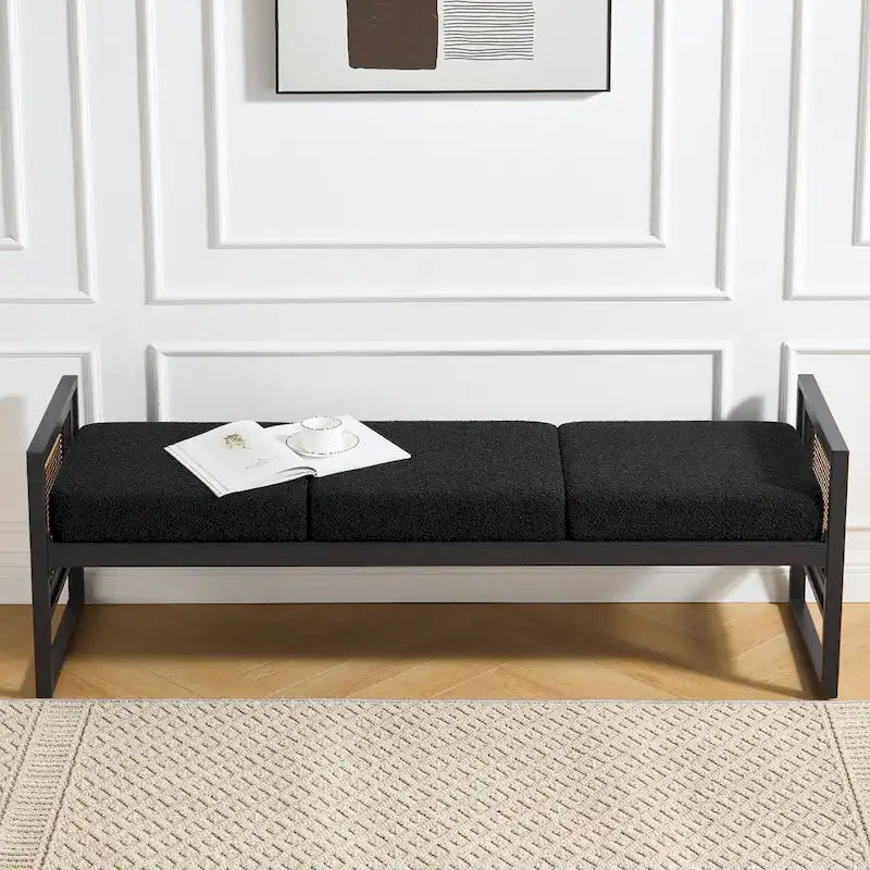 Banc de rangement capitonné en tissu pour bout de lit, entrée - 144 cm (L) x 43 cm (l) x 57 cm (H)