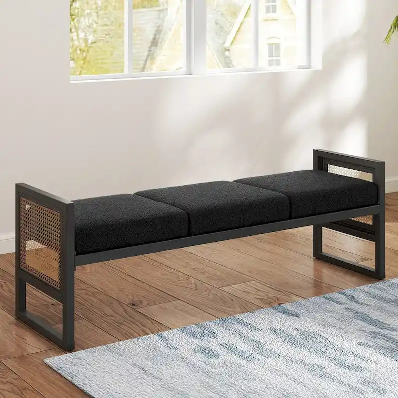 Banc de rangement capitonné en tissu pour bout de lit, entrée - 144 cm (L) x 43 cm (l) x 57 cm (H)