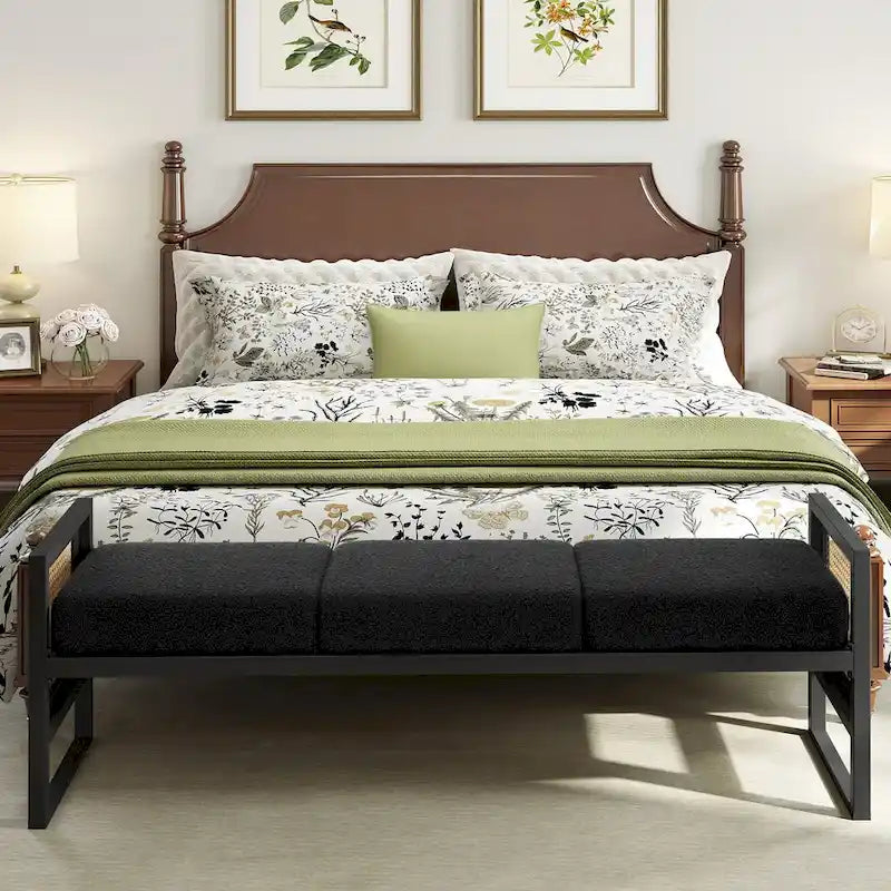 Banc de rangement capitonné en tissu pour bout de lit, entrée - 144 cm (L) x 43 cm (l) x 57 cm (H)