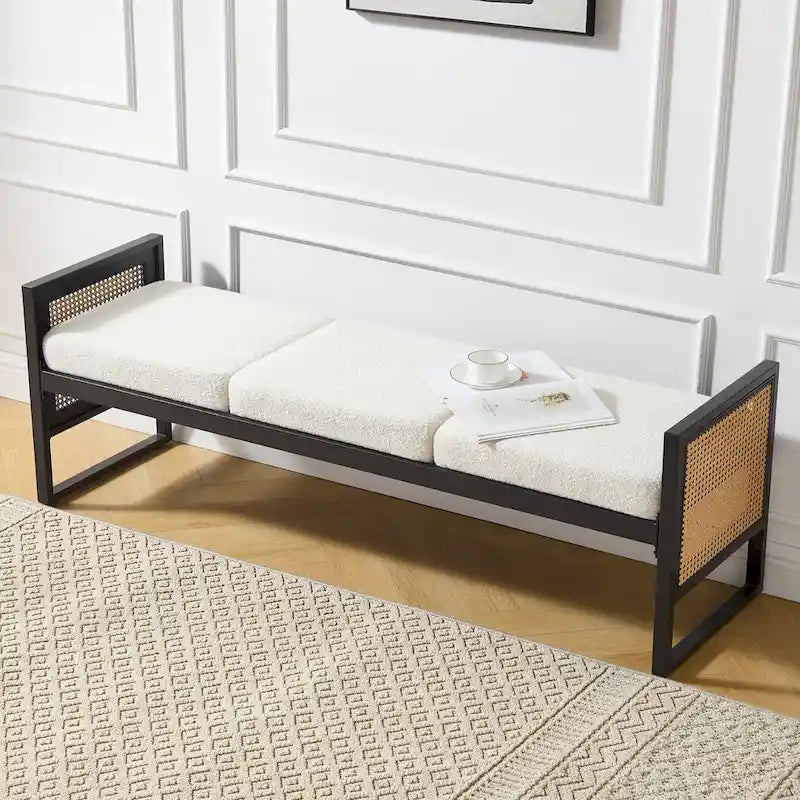 Banc de rangement capitonné en tissu pour bout de lit, entrée - 144 cm (L) x 43 cm (l) x 57 cm (H)