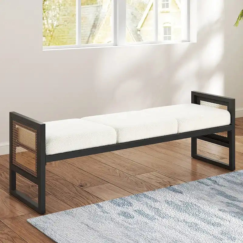 Banc de rangement capitonné en tissu pour bout de lit, entrée - 144 cm (L) x 43 cm (l) x 57 cm (H)