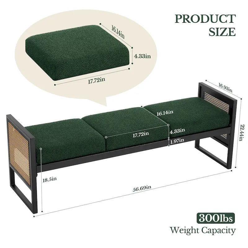 Banc de rangement capitonné en tissu pour bout de lit, entrée - 144 cm (L) x 43 cm (l) x 57 cm (H)