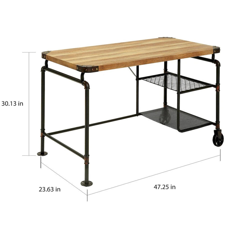 Bureau d'ordinateur industriel en métal noir de 47 pouces