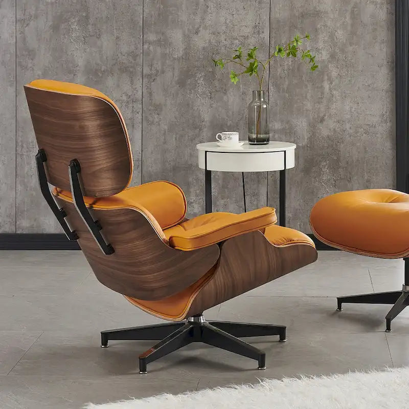 Fauteuil de salon pivotant à dossier haut de style Mid-Century avec ottoman pour le salon et la chambre