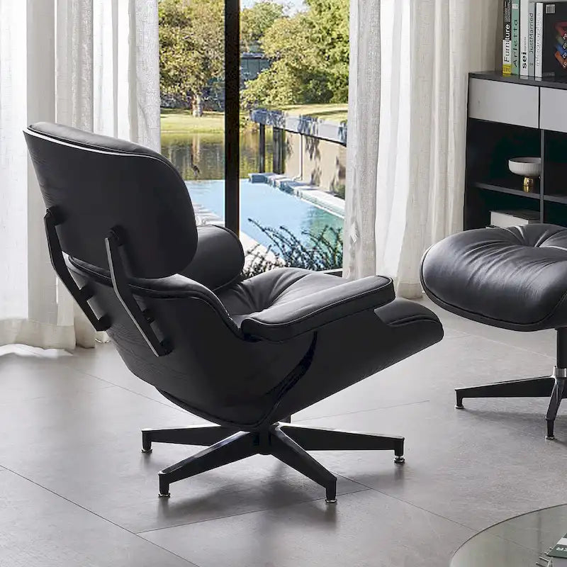 Fauteuil de salon pivotant à dossier haut de style Mid-Century avec ottoman pour le salon et la chambre