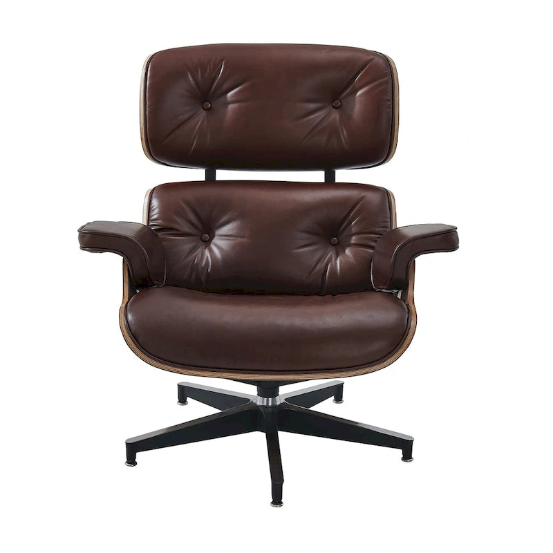 Fauteuil de salon pivotant à dossier haut de style Mid-Century avec ottoman pour le salon et la chambre