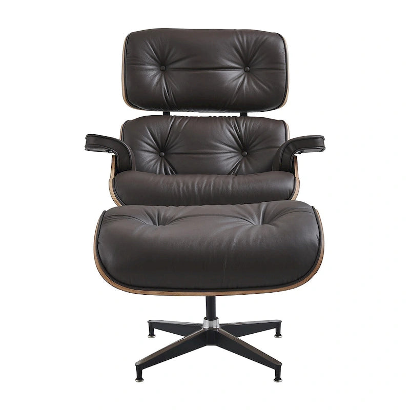 Fauteuil de salon pivotant à dossier haut de style Mid-Century avec ottoman pour le salon et la chambre