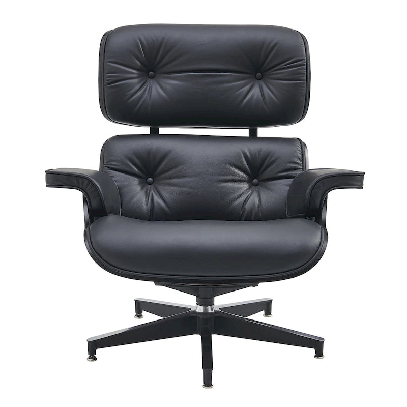 Fauteuil de salon pivotant à dossier haut de style Mid-Century avec ottoman pour le salon et la chambre