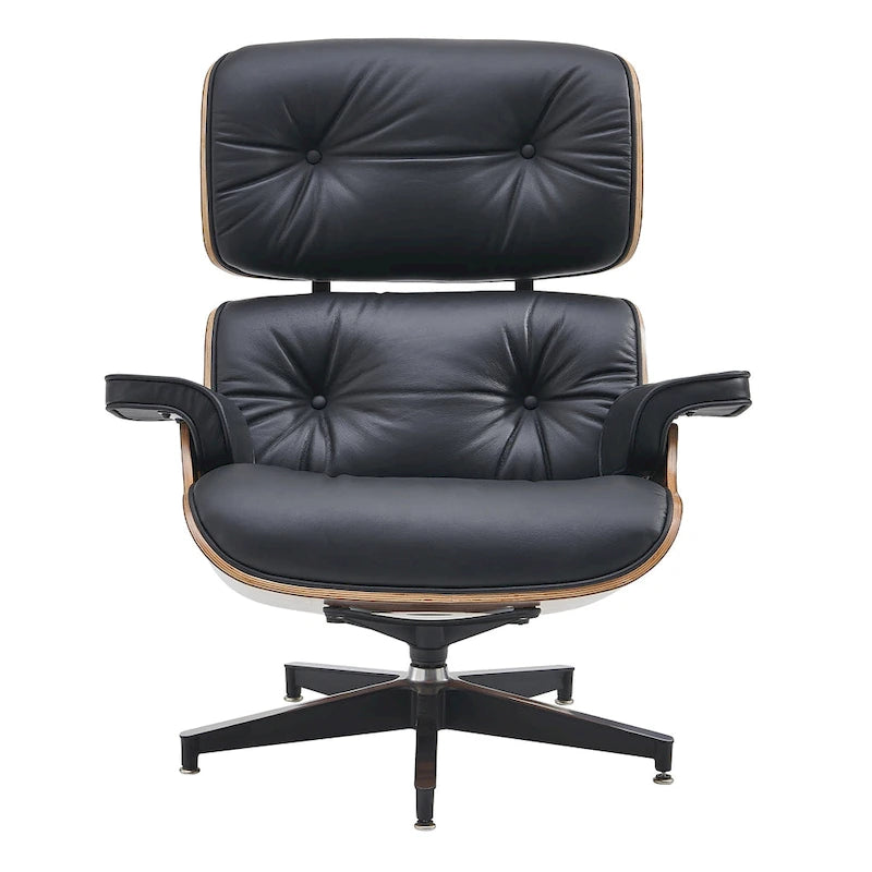 Fauteuil de salon pivotant à dossier haut de style Mid-Century avec ottoman pour le salon et la chambre