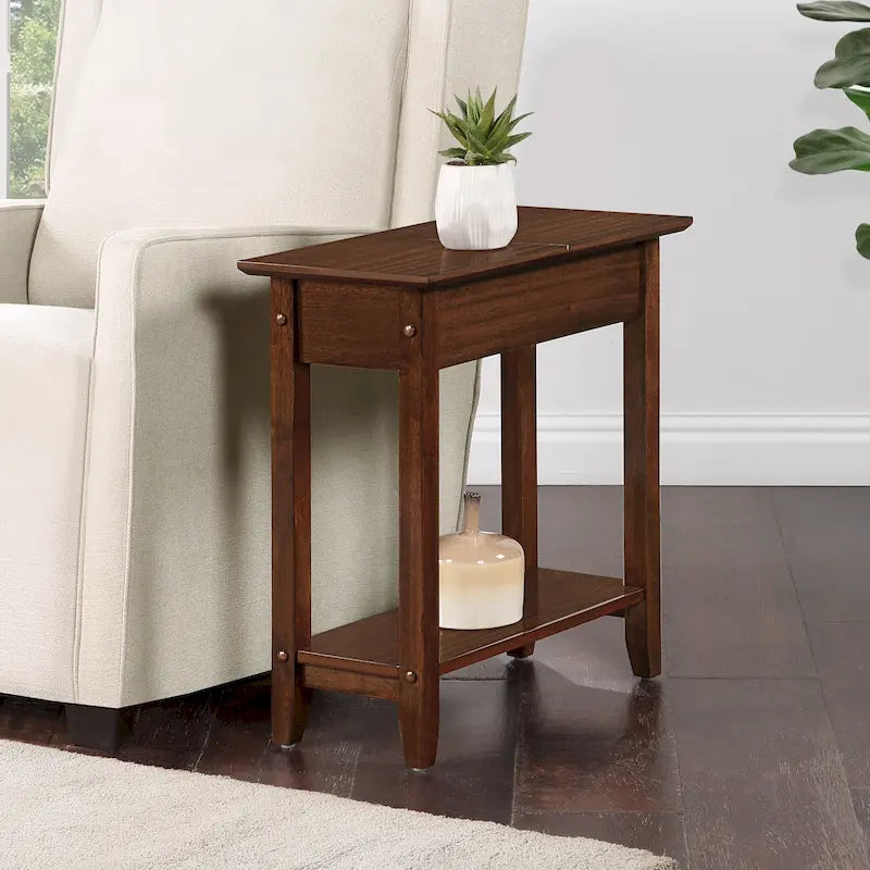 Table d'appoint à plateau relevable avec étagère