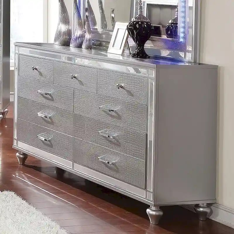 Commode moderne en bois massif de 157,5 cm de large avec 9 tiroirs