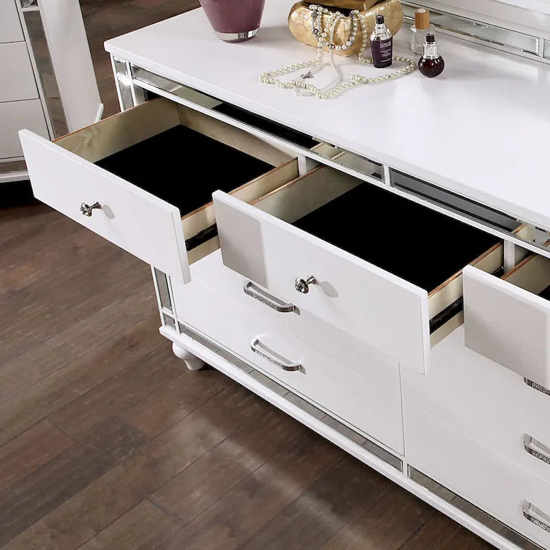 Commode moderne en bois massif de 157,5 cm de large avec 9 tiroirs