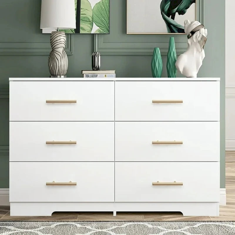 6 Drawer Dresser for Bedroom,Chest of Dressers,Modern Wooden Dresser Chest with Golden Handles