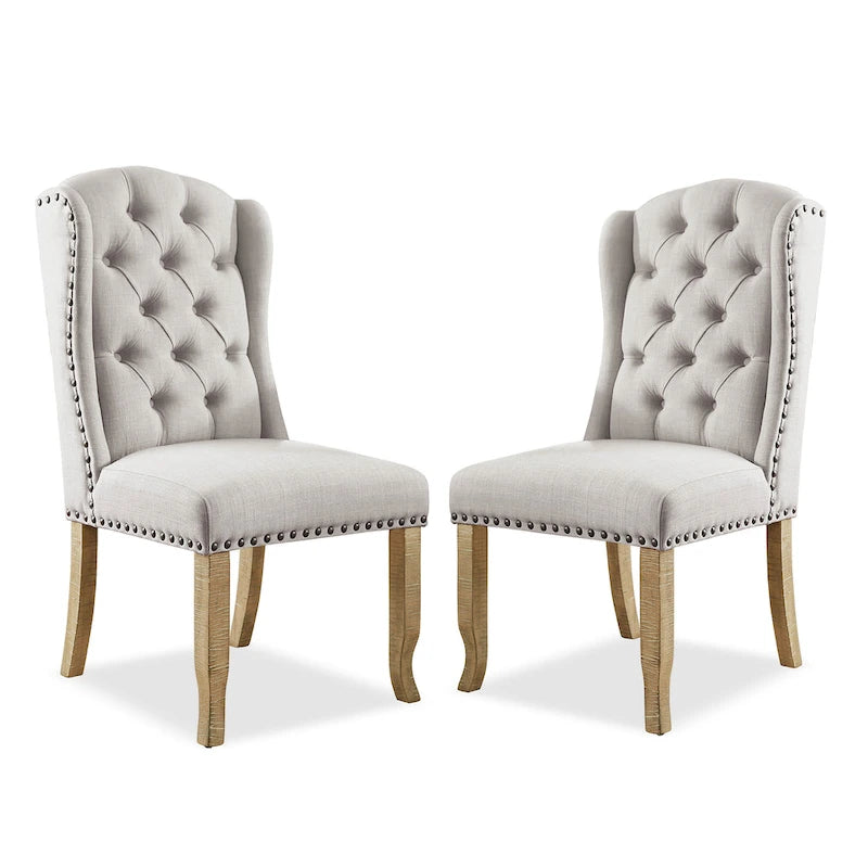 Chaises de salle à manger capitonnées en tissu effet lin avec accoudoirs (lot de 2)