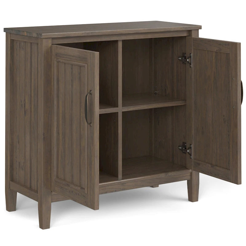 Meuble bas de rangement contemporain en BOIS MASSIF, 81 cm de large, en brun fumé - 35p x 81l x 79h