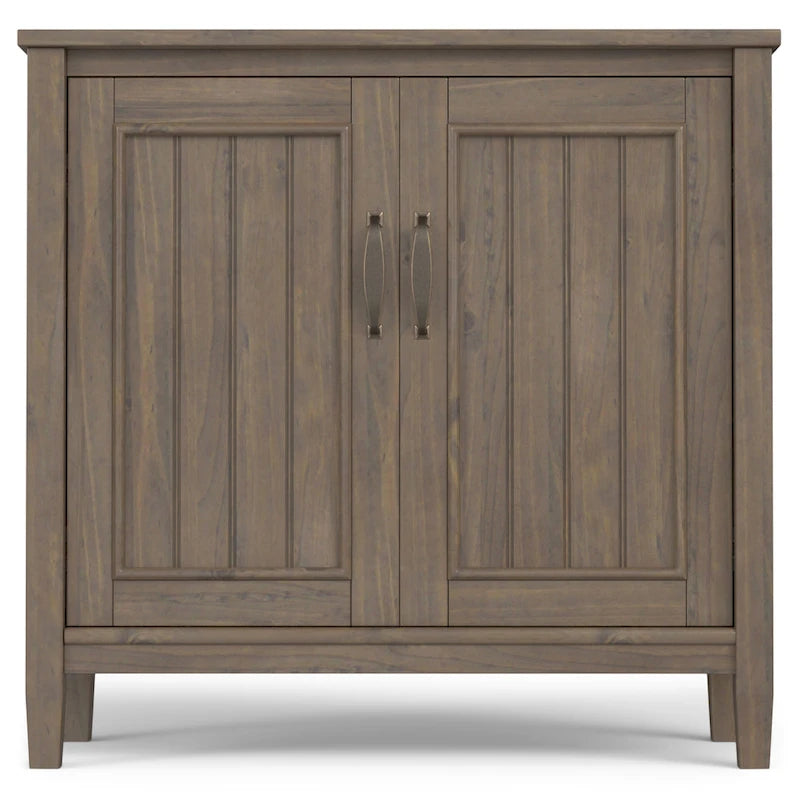 Meuble bas de rangement contemporain en BOIS MASSIF, 81 cm de large, en brun fumé - 35p x 81l x 79h