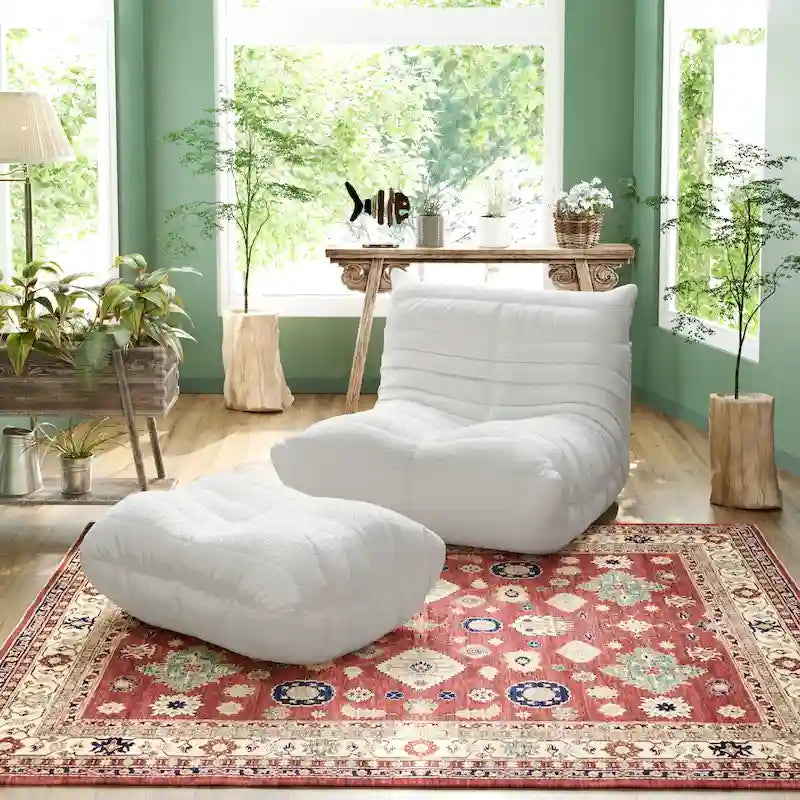 Fauteuil de sol en mousse à mémoire de forme, canapé paresseux confortable avec support dorsal, confortable pour la lecture, le jeu, la méditation, tissu Teddy