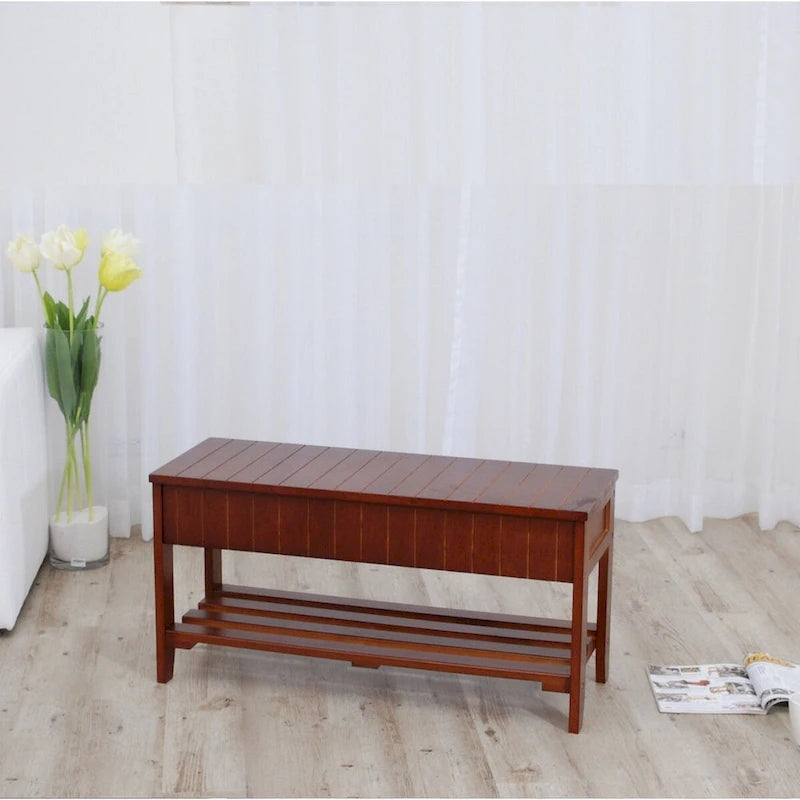 Le banc à chaussures en bois massif Waggoner The Gray Barn avec rangement