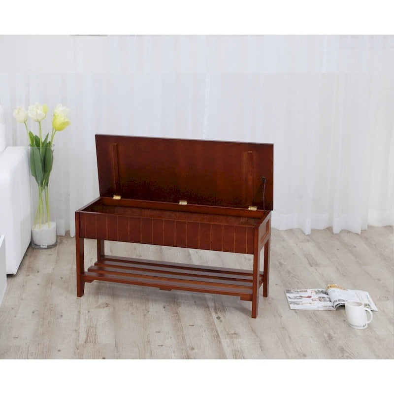 Le banc à chaussures en bois massif Waggoner The Gray Barn avec rangement
