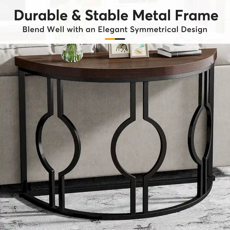 Console demi-lune pour entrée, table de canapé semi-circulaire avec base géométrique