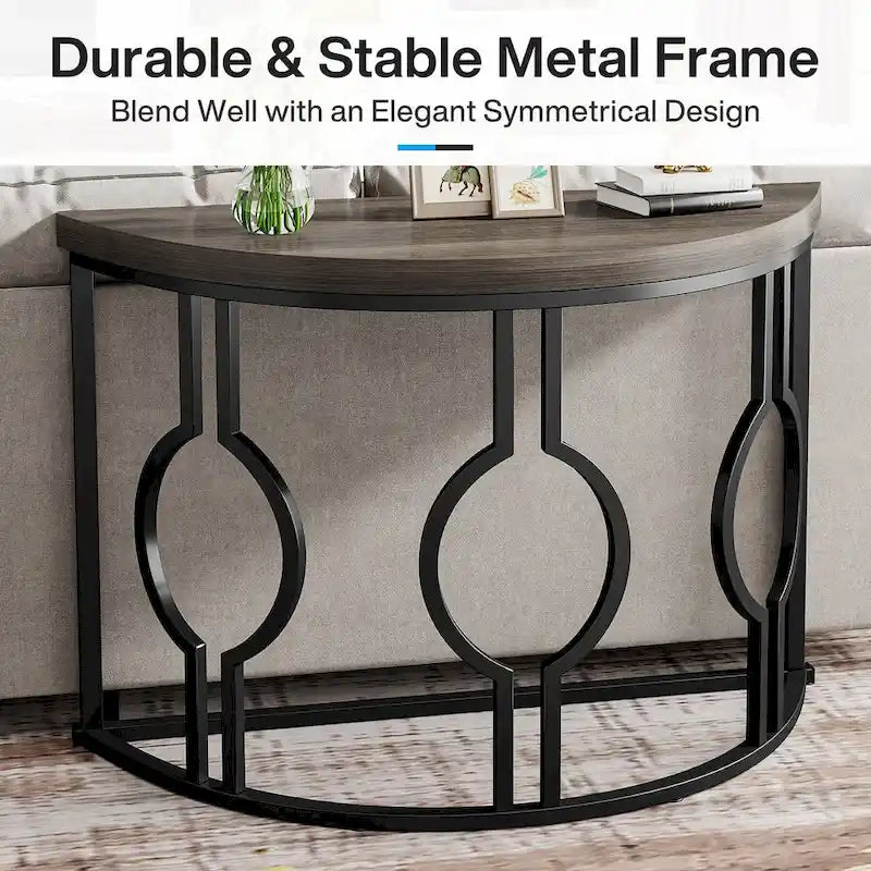 Console demi-lune pour entrée, table de canapé semi-circulaire avec base géométrique