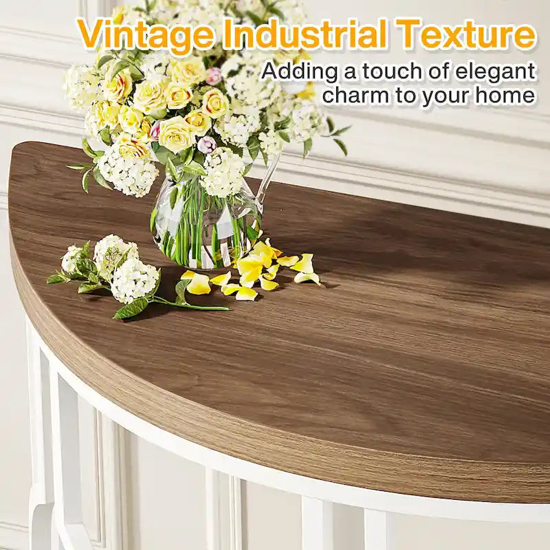 Console demi-lune pour entrée, table de canapé semi-circulaire avec base géométrique