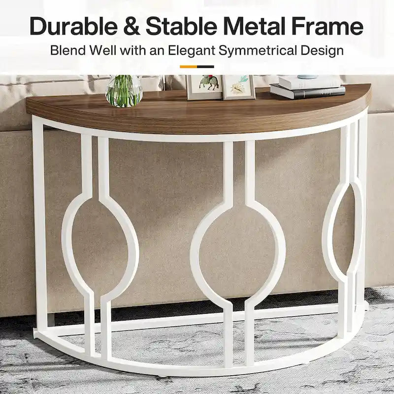 Console demi-lune pour entrée, table de canapé semi-circulaire avec base géométrique