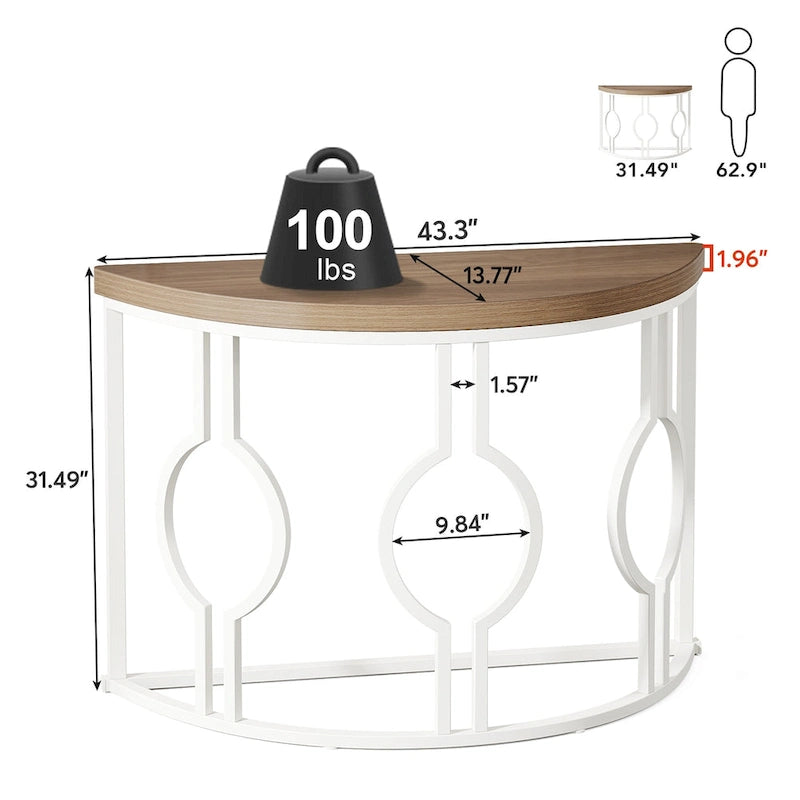 Console demi-lune pour entrée, table de canapé semi-circulaire avec base géométrique