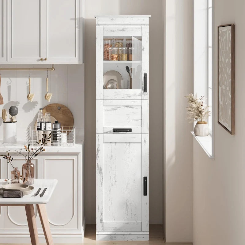 Meuble de salle de bain haut, Armoire de rangement étroite avec portes et étagère réglable