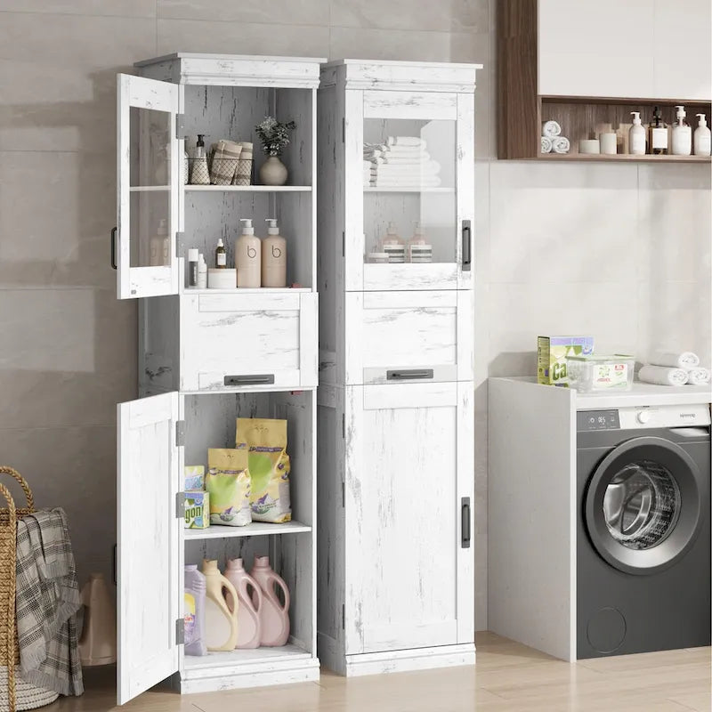 Meuble de salle de bain haut, Armoire de rangement étroite avec portes et étagère réglable