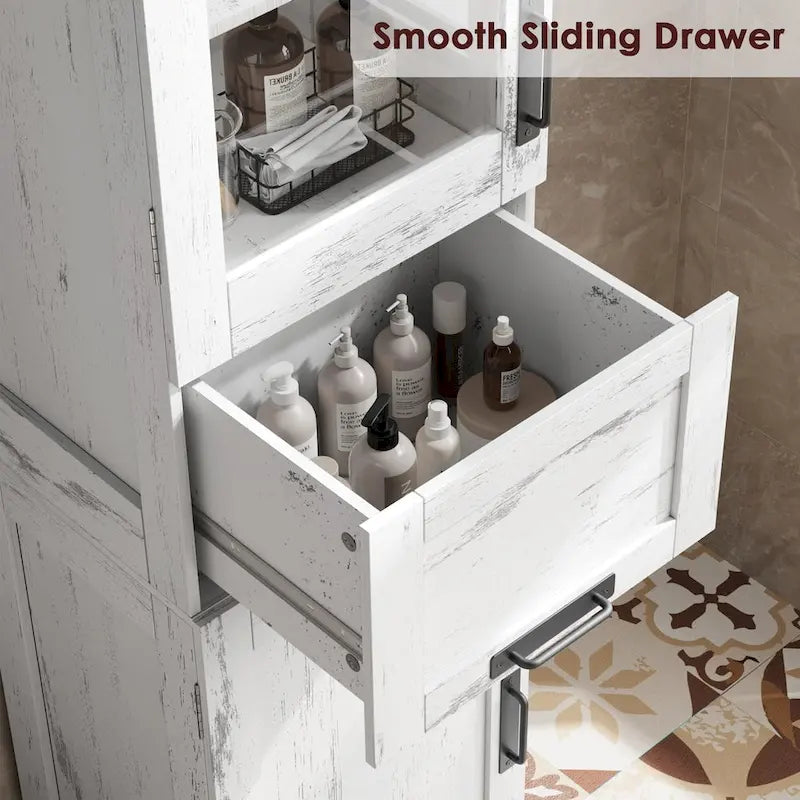 Meuble de salle de bain haut, Armoire de rangement étroite avec portes et étagère réglable