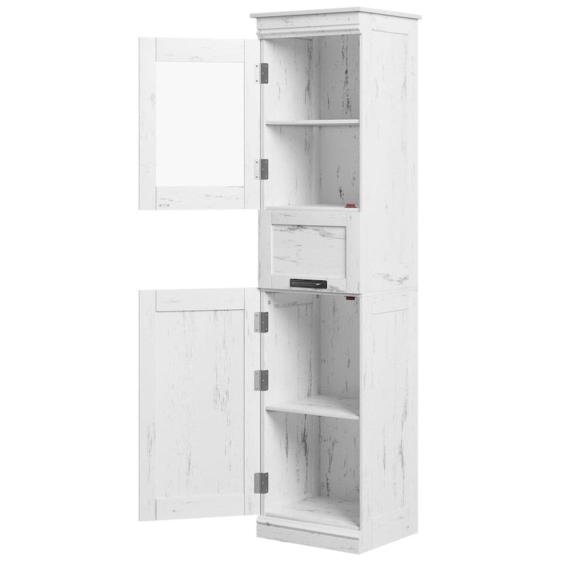 Meuble de salle de bain haut, Armoire de rangement étroite avec portes et étagère réglable
