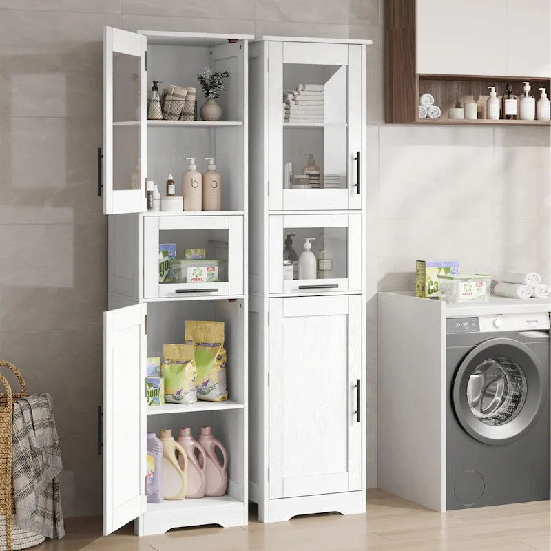 Meuble de salle de bain haut, Armoire de rangement étroite avec portes et étagère réglable