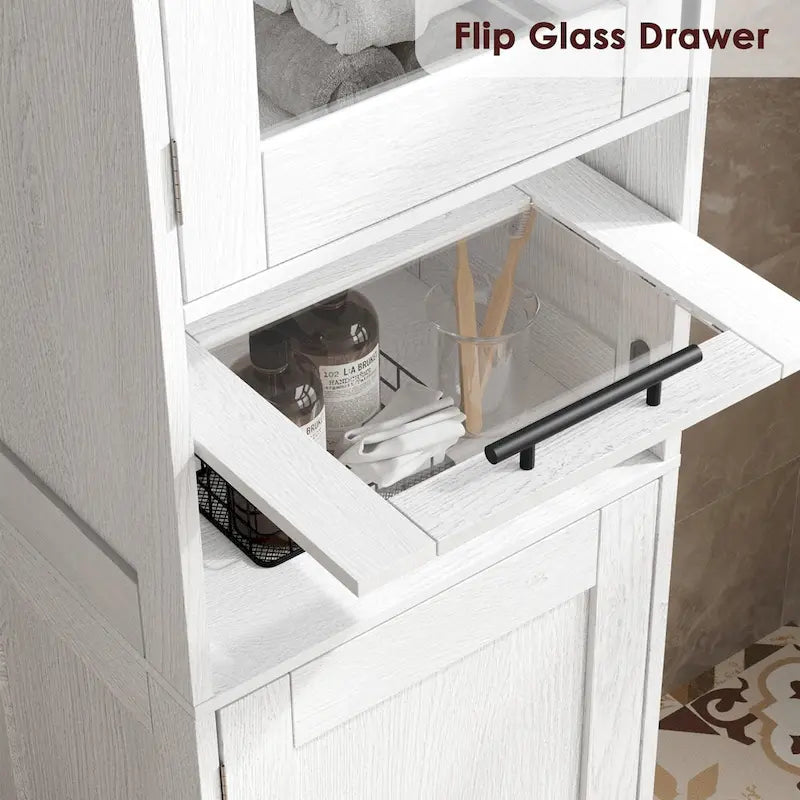 Meuble de salle de bain haut, Armoire de rangement étroite avec portes et étagère réglable